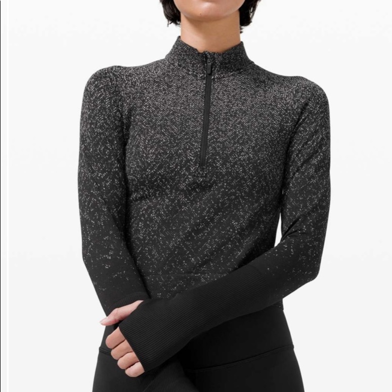 Lululemon Rest Less Cropped 1/2 Zip Herringbone Fade Black / White